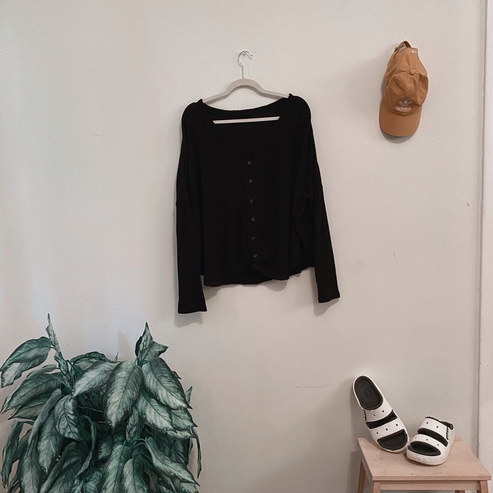 Urban Outfitters Out From Under JoJo waffle knit long sleeve button up